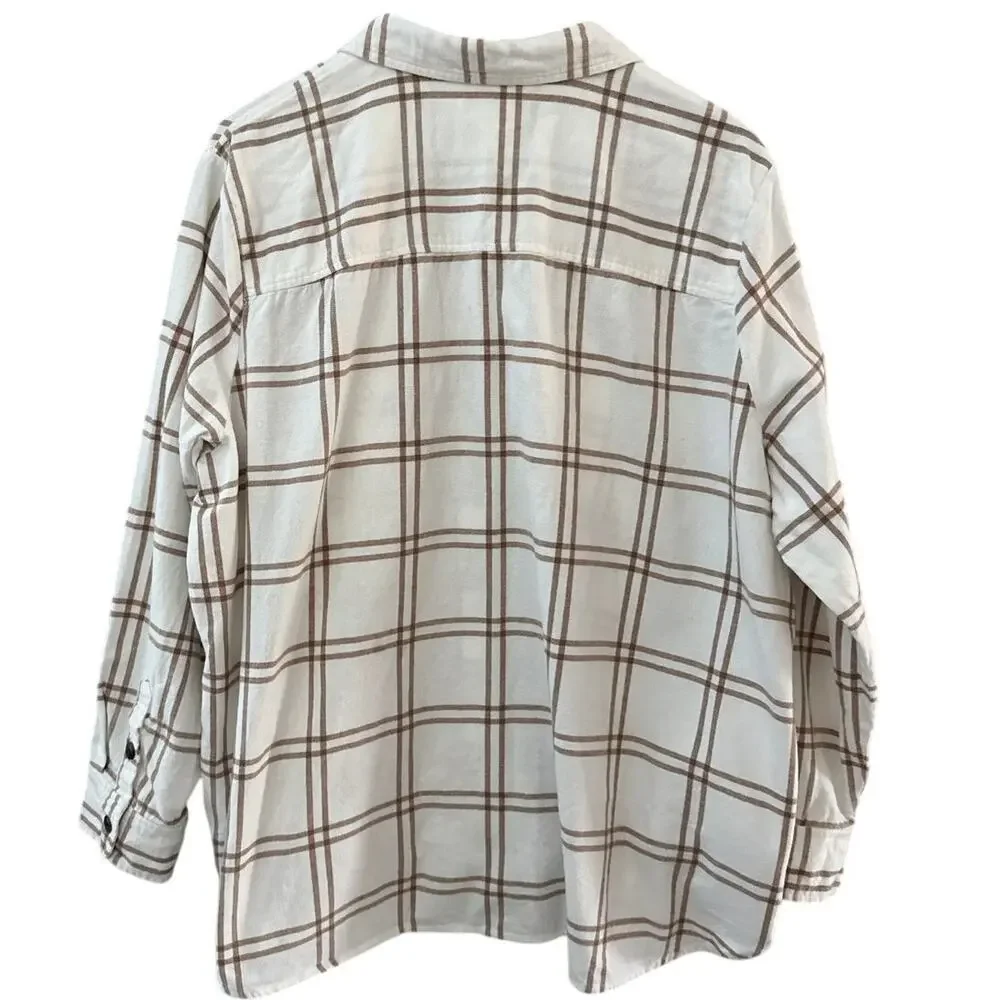 J. Crew Plus Neutral Plaid Flannel Shirt Jacket Cream‎ Brown Size XXL